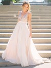 Ball Gown V-neck Tulle Sequined Sweep Train Sashes / Ribbons Bridesmaid Dresses #DOB010020106039