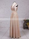 Champagne V-neck Sequined and Chiffon Pleats Inexpensive Bridesmaid Dresses #DOB01002016329