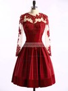 Gorgeous Elastic Woven Satin Tulle Appliques Lace Burgundy Short/Mini Long Sleeve Bridesmaid Dresses #DOB01002016430
