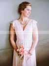 Chiffon A-line V-neck Tea-length Ruffles Bridesmaid Dresses #DOB01013754