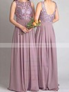 Lace Chiffon A-line Scoop Neck Floor-length Bridesmaid Dresses #DOB01013734