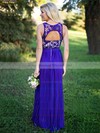 Lace Chiffon A-line Scoop Neck Floor-length Pleats Bridesmaid Dresses #DOB01013759