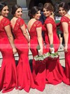 Lace Silk-like Satin Trumpet/Mermaid V-neck Sweep Train Sashes / Ribbons Bridesmaid Dresses #DOB01013737