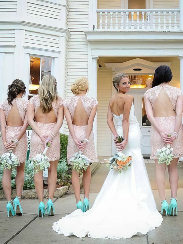 Lace Sheath/Column Scoop Neck Short/Mini Bridesmaid Dresses #DOB01013740