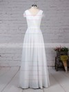 Lace Chiffon A-line V-neck Floor-length Ruffles Wedding Dresses #DOB00023283