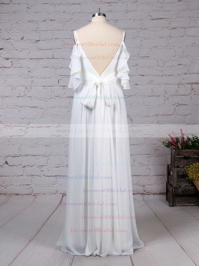 Chiffon A-line V-neck Sweep Train Sashes / Ribbons Wedding Dresses #DOB00023303