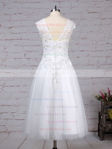 Tulle Ball Gown Scoop Neck Tea-length Beading Wedding Dresses #DOB00023274
