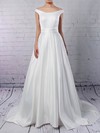 Satin Ball Gown Off-the-shoulder Sweep Train Sashes / Ribbons Wedding Dresses #DOB00023169