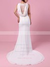 Lace Satin Chiffon Sheath/Column Scoop Neck Sweep Train Appliques Lace Wedding Dresses #DOB00023257
