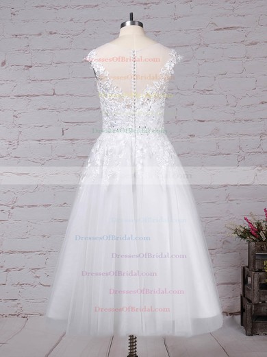 Tulle Ball Gown Scoop Neck Tea-length Beading Wedding Dresses #DOB00023268