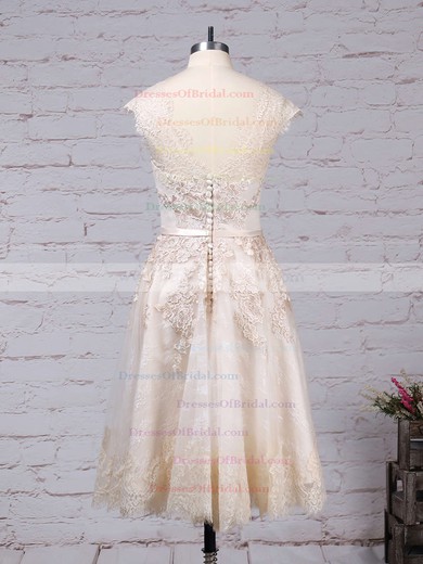 Lace Tulle A-line Scoop Neck Knee-length Appliques Lace Wedding Dresses #DOB00023302