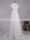 Satin Tulle Ball Gown Scoop Neck Sweep Train Appliques Lace Wedding Dresses #DOB00023170