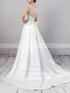 Satin Tulle Ball Gown Scoop Neck Sweep Train Appliques Lace Wedding Dresses #DOB00023170