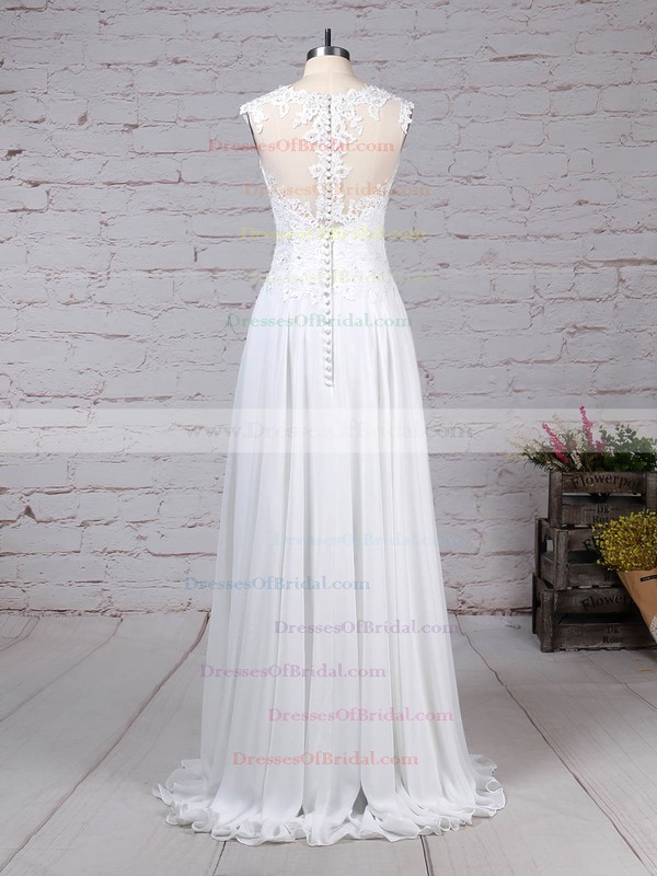 Chiffon Tulle A-line Scoop Neck Floor-length Appliques Lace Wedding Dresses #DOB00023305