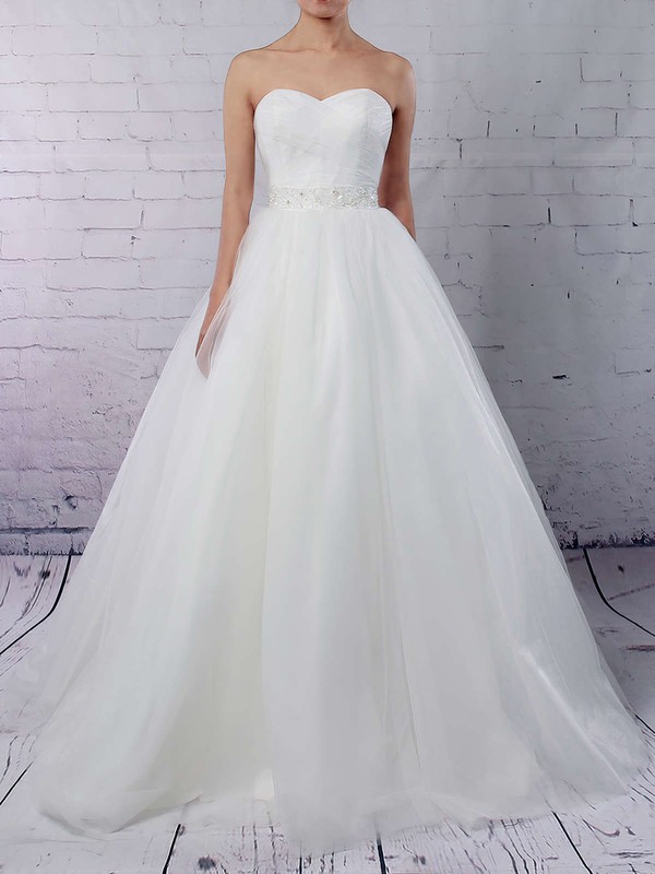 Tulle Ball Gown Sweetheart Sweep Train Sashes / Ribbons Wedding Dresses #DOB00023153