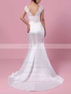 Lace Satin Trumpet/Mermaid Scoop Neck Sweep Train Beading Wedding Dresses #DOB00023227