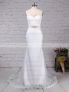 Lace Organza Trumpet/Mermaid V-neck Sweep Train Appliques Lace Wedding Dresses #DOB00023228