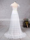 Chiffon Tulle A-line Scoop Neck Sweep Train Beading Wedding Dresses #DOB00023165