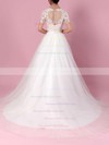 Tulle Ball Gown Scoop Neck Sweep Train Appliques Lace Wedding Dresses #DOB00023225
