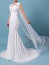 Tulle Chiffon Trumpet/Mermaid Scoop Neck Sweep Train Appliques Lace Wedding Dresses #DOB00023231