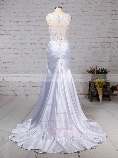 Tulle Silk-like Satin Trumpet/Mermaid V-neck Sweep Train Beading Wedding Dresses #DOB00023242