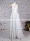 Tulle A-line Scoop Neck Sweep Train Appliques Lace Wedding Dresses #DOB00023266