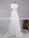 Lace Chiffon A-line Scoop Neck Sweep Train Sashes / Ribbons Wedding Dresses #DOB00023294