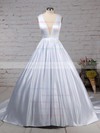 Satin Ball Gown V-neck Court Train Beading Wedding Dresses #DOB00023311