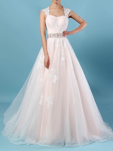 Tulle Ball Gown Sweetheart Sweep Train Appliques Lace Wedding Dresses #DOB00023176