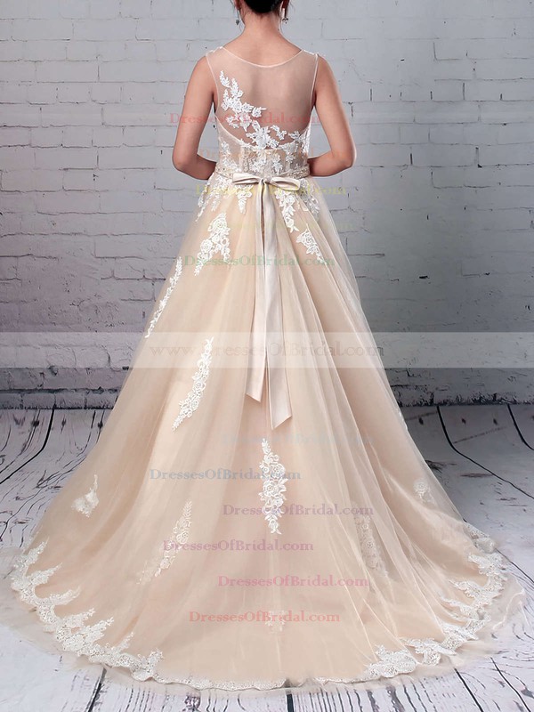 Tulle Ball Gown Scoop Neck Sweep Train Beading Wedding Dresses #DOB00023186