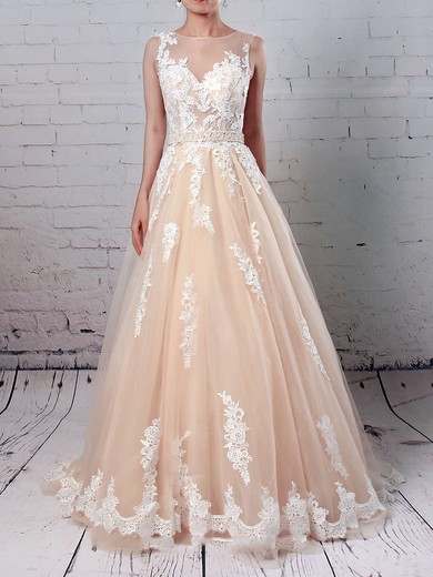 Tulle Ball Gown Scoop Neck Sweep Train Beading Wedding Dresses #DOB00023186