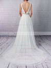 Lace Tulle A-line V-neck Sweep Train Sashes / Ribbons Wedding Dresses #DOB00023210
