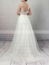 Tulle A-line V-neck Sweep Train Appliques Lace Wedding Dresses #DOB00023215