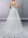Tulle Princess V-neck Sweep Train Beading Wedding Dresses #DOB00023288
