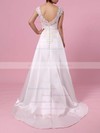 Satin Tulle Princess V-neck Sweep Train Appliques Lace Wedding Dresses #DOB00023301