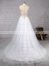 Tulle Princess Scoop Neck Sweep Train Appliques Lace Wedding Dresses #DOB00023309