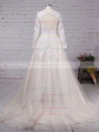 Tulle Ball Gown V-neck Court Train Beading Wedding Dresses #DOB00023154
