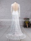 Lace Tulle Sheath/Column Scoop Neck Sweep Train Wedding Dresses #DOB00023193