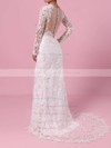 Lace Tulle Sheath/Column Scoop Neck Sweep Train Wedding Dresses #DOB00023193