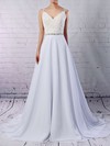 Chiffon Tulle Princess V-neck Sweep Train Beading Wedding Dresses #DOB00023181