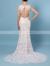 Lace Trumpet/Mermaid V-neck Sweep Train Appliques Lace Wedding Dresses #DOB00023284