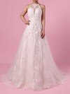 Lace Tulle Princess Scoop Neck Sweep Train Appliques Lace Wedding Dresses #DOB00023159