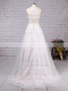 Lace Tulle Princess Scoop Neck Sweep Train Appliques Lace Wedding Dresses #DOB00023159