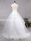 Organza Tulle Ball Gown Scoop Neck Sweep Train Appliques Lace Wedding Dresses #DOB00023192