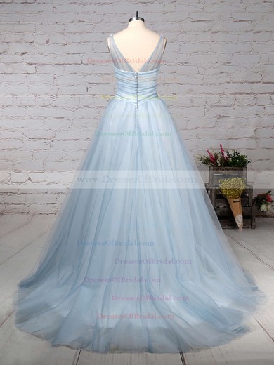 Tulle Ball Gown V-neck Court Train Beading Wedding Dresses #DOB00023241
