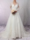 Tulle Ball Gown Scoop Neck Sweep Train Appliques Lace Wedding Dresses #DOB00023286