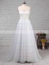 Tulle A-line V-neck Sweep Train Beading Wedding Dresses #DOB00023124