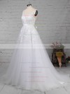 Tulle A-line V-neck Sweep Train Beading Wedding Dresses #DOB00023164