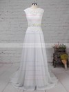 Lace Chiffon A-line Scoop Neck Sweep Train Beading Wedding Dresses #DOB00023197