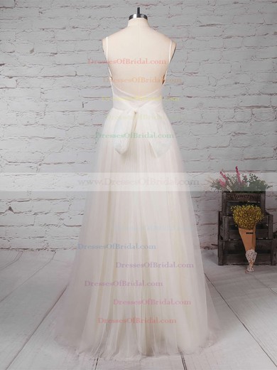 Tulle A-line V-neck Floor-length Ruffles Wedding Dresses #DOB00023214